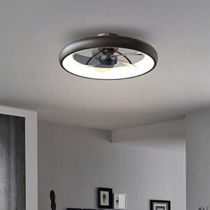 Ceiling Fan with Lights Dimmable LED Reversible Blades Timing with Remote Control, 5 Invisible Blades Semi Flush Mount Low Profile Fan (21.5in, Black)
