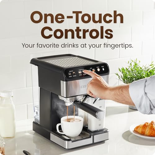 Chefman CaféMaster Pro Espresso Machine, Brew Single or Double Shots, Coffee Maker with Built-In Milk Frother for Cappuccino & Latte, XL 1.8 Liter Removable Water Reservoir - Stainless Steel - Image 6