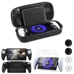 CoBak Hard Carrying Shell Case for PlayStation Portal Remote Player – with 2 Screen Protector, 1 Grip Case, 4 Thumb Grip Caps, Hard Outer Cover for PS5 Portal, Black