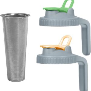 Cold Brew Coffee Maker – 2 Quart (64 oz) Coffee Strainer Mesh Filter with 2pcs Wide Mouth Flip Cap Lids with Handle for Ball Mason Jar, Suitable for Cold Brew, Lemonade, Iced Tea (Green & Orange)