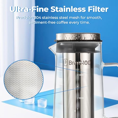 Cold Brew Coffee Maker & Iced Tea Maker (1.4L/48oz) - Sleek Wave Borosilicate Glass Pitcher, Stainless Steel Filter, Foam-Padded Packaging, Manual + Recipes, Sealed Lid & Anti-Slip (Black) - Image 7