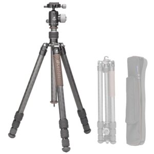 Compact Carbon Fiber Travel Camera Tripod with Ball Head, Reverse Folding Design, Maxload 8kg, Folded Height 450mm (LX-254CT+XB-32)