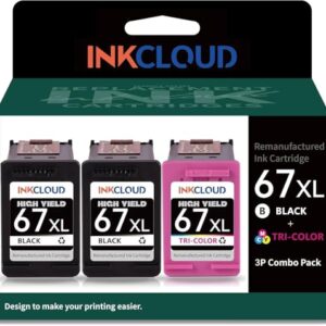 Compatible Ink Cartridges Replacement for HP 67XL High Yield Black Color Combo Pack for 6055e 6052 60756455e 6455 6475 6458 4155 2755e 2755 Printer (2 Black, 1 Tri-Color)