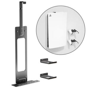 Console Holder Wall Mount for PS5: Black Gaming Stand for PlayStation 5 and 2 Controller Stand Kits