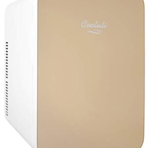 Cooluli 15L Mini Fridge for Bedroom – Car, Office Desk & College Dorm Room – 12v Portable Cooler & Warmer for Food, Drinks, Skincare, Beauty & Makeup – AC/DC Small Refrigerator with Glass Front, Gold
