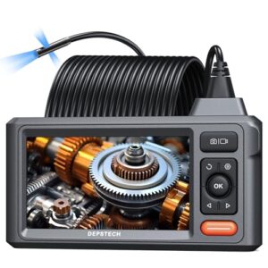 DEPSTECH 50FT Triple Lens Sewer Borescope with 5″ IPS Screen, 1080P Endoscope Camera with Light, Flexible Snake Inspection Camera for Wall, Plumbing, Automotive Engine Inspect