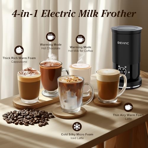 DEVINC Milk Frother, 4-in-1 Milk Frother and Steamer, Hot and Cold Foam Maker and Milk Warmer with Auto Shut-Off, Electric Frother for Coffee, Latte, Cappuccino, Matcha - Image 4