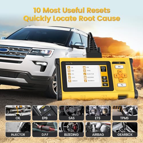 DF65 OBD2 Scanner,Engine/Transmission OBD2 Car Scanner Diagnostic Tool,ABS Code Reader,SRS Scan Tool,10 Reset (Oil EPB SAS TPMS ETS NJEC Bleeding AIRBAG Gearbox D.P.F), Active Test & FCA&Free Update - Image 4