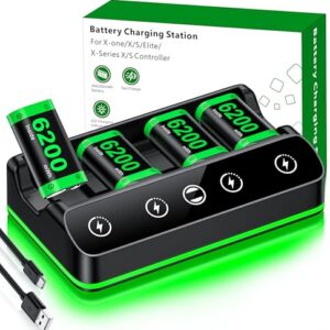 DINOSTRIKE 4x 6200mWh Battery Pack Compatible with Xbox One/Series S/X Controller Charging Station【Extended USB C Cable】 Rechargeable Battery Pack Gaming Console Accessory