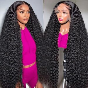 Deep Wave Lace Front Wigs Human Hair Wigs for Women 13×6 HD Lace Front Wigs Human Hair 200 Density Deep Curly Lace Frontal Wigs Human Hair Pre Plucked with Baby Hair