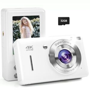 Digital Camera, 44MP FHD 1080P Camera for Kid with 16X Zoom Anti Shake, Compact Small Camera with 32GB SD Card, Digital Camera for Teens for Teens Girls Kids Adults(White)