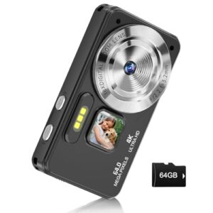 Digital Camera, Autofocus 4K 64MP Point and Shoot Digital Cameras for Teens with 64GB Card, 18X Zoom Anti-Shake Compact Video Camera for Student Kids Boys Girls Beginner – Black