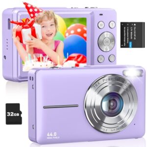 Digital Camera Small Camera for Photography Digital Point and Shoot Cameras with FHD 1080P, 32GB Card, 16X Zoom Anti Shake Kids Camera, Purple