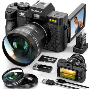 Digital Cameras for Photography 4K 48MP with Autofocus & Anti-Shake – Vlogging Camera for YouTube with 3″ 180° Flip Screen, 16X Zoom, SD Card & 2 Batteries – Compact Travel Camera for Teens (Black)
