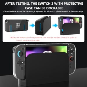 FANPL Clear Case for Nintendo Switch 2 (2025), Dockable Protective Cover for Switch 2 and Joy Con Controller with 1 Screen Protector 4 Thumb Grip Caps – Strong and Durable, Not Easy to Fall Off