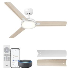 Dreo Smart Ceiling Fans with Lights, 52 Inch White Ceiling Fan, 12 Speeds & 3 Fan Modes, Stepless Color Tones, Dimmable LED Light, 1-12H Timer, Quiet DC Motor, Remote/APP/Alexa/Wall Switch Control