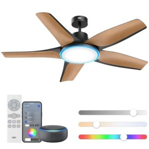 Dreo Smart Ceiling Fans with Lights, Low profile Ceiling Fan with Alexa/App, 52” Dimmable Lighting & Color Tuning, RGB Ambient Light for Living Room, Game Room, Easy Installation, Quiet, Black