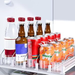 Drink Organizer for Fridge, Soda Can Organizer Dispenser for Refrigerator with Automatic Pusher Glide, Width Adjustable Clear Dividers Can Holder for 25 Cans, 15”D x16.6”W, 5 Rows