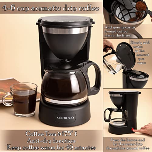 Drip Coffee Maker by Mixpresso Coffee (6 Cups), Black - Image 6