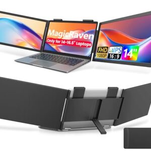 Dual Laptop Screen Extender, 14″ 1080P IPS Portable Triple Monitor for 14-16.5″ Laptops with USB-C Port, Plug and Play, Attachment Screen for Windows/Mac/Android/Switch/PS5/Xbox