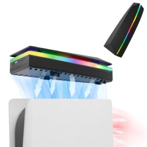 Dustproof PS5 Cooling Fan, JDGPOKOO PS5 Fan with 7 Modes RGB Light, Low Noise Cooler for PlayStation 5 Digital & Disc Edition, 3 Speed 4000/4200/4500RPM, Independent Touch Switch, 2 USB Port (Black)