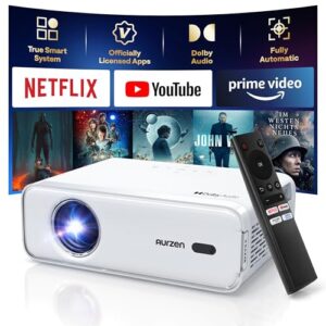 EAZZE D1 Smart Projector with WiFi and Bluetooth, Netflix-Officially-Licensed, Auto Focus & Keystone, DoIby Audio, Zoom, Native 1080P Movie, Portable Outdoor Mini Projector, White