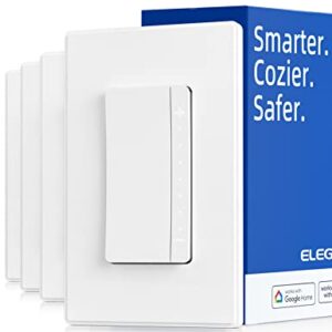 ELEGRP Smart Dimmer Light Switch DPR30, 2.4GHz Wi-Fi Dimmer Switch Compatible with Alexa and Google Assistant, Single Pole/3 Way, Needs Neutral Wire, No Hub Required, UL&FCC Listed, White, 4 Pack