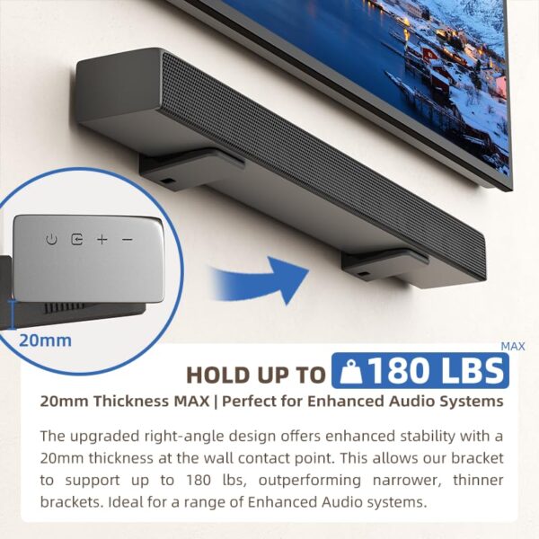 ELETIUO Soundbar Wall Mount Bracket,Sound bar Mount up to 180 lbs,Above or Under TV Fits Most of Sound Bars,Compatible with Samsung,JBL,Sony,LG,Bose,Roku,Polk Audio,Vizio,Onn&More - Image 3