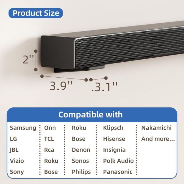 ELETIUO Soundbar Wall Mount Bracket,Sound bar Mount up to 180 lbs,Above or Under TV Fits Most of Sound Bars,Compatible with Samsung,JBL,Sony,LG,Bose,Roku,Polk Audio,Vizio,Onn&More - Image 7