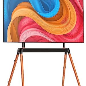 Easel TV Stand for 32-86 Inch LCD LED Flat or Curved Screen up to 132 lbs, Height Adjustable Tripod TV Floor Stand with Wood Legs and Cable Ties
