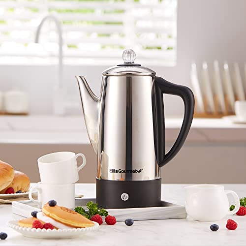 Elite Gourmet EC812 Electric 12-Cup Coffee Percolator with Keep Warm, Clear Brew Progress Knob Cool-Touch Handle Cord-less Serve, Stainless Steel - Image 3