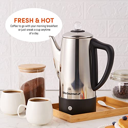 Elite Gourmet EC812 Electric 12-Cup Coffee Percolator with Keep Warm, Clear Brew Progress Knob Cool-Touch Handle Cord-less Serve, Stainless Steel - Image 5
