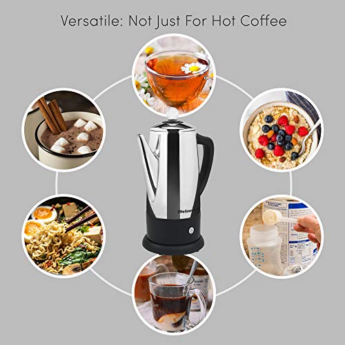 Elite Gourmet EC812 Electric 12-Cup Coffee Percolator with Keep Warm, Clear Brew Progress Knob Cool-Touch Handle Cord-less Serve, Stainless Steel - Image 6