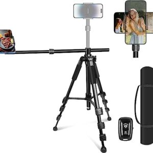 Elitehood iPhone Tripod for Overhead Video Recording [Heavy Duty & Ultra-Stable], 25in Horizontal Long Extendable Boom, 360° Rotation iPhone Tripod Stand with Remote, Vertical 71″ Tall Phone Stand