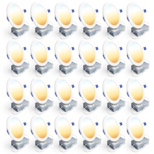Ensenior 24 Pack 6 Inch LED Recessed Ceiling Light, Dimmable, 2700K-5000K 5CCT, 1200LM 12W 120V, High Brightness Canless Wafer Downlight – ETL&FCC&IC