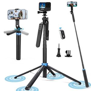 Eocean 71″ Tall Selfie Stick Tripod Quadripod with Remote & with 360° Ballhead, Aluminum Alloy Extendable Cell Phone Tripod Stand, Travel Tripod Phone Holder Compatible with iPhone/Android/GoPro