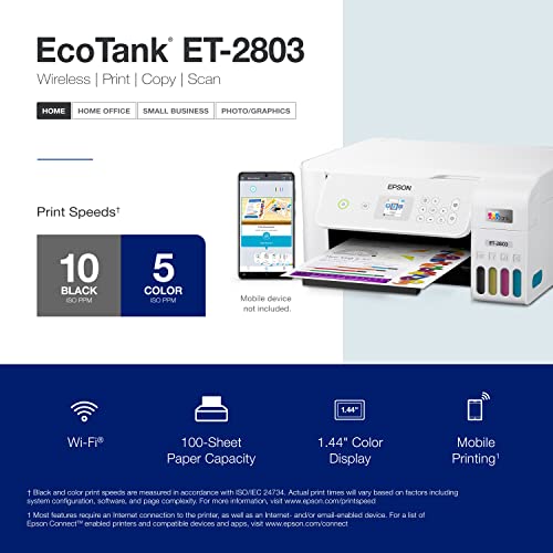 Epson EcoTank ET-2803 Wireless Color All-in-One Cartridge-Free Supertank Printer with Scan, Copy and AirPrint Support - Image 5