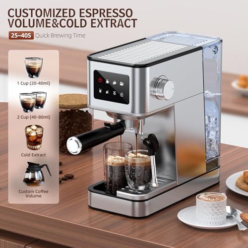 Espresso Machine, 20 Bar Compact Espresso Maker with Steam Milk Frother, Stainless Steel Coffee Machine with 57.5oz Removable Water Tank & LED Touchscreen Monitors for Latte, Gift for Coffee Lover - Image 5