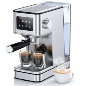 Espresso Machine, 20 Bar Compact Espresso Maker with Steam Milk Frother, Stainless Steel Coffee Machine with 57.5oz Removable Water Tank & LED Touchscreen Monitors for Latte, Gift for Coffee Lover