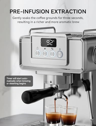 Espresso Machine 20 Bar, Professional Coffee Maker Stainless Steel Espresso Maker with Power Steam & LED Display for Home Barista, Americano, Latte, Cappuccino Machine, 1.8L Water Tank - Image 4