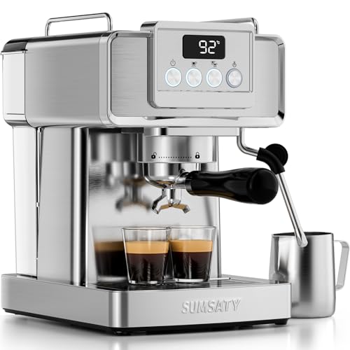 Espresso Machine 20 Bar, Professional Coffee Maker Stainless Steel Espresso Maker with Power Steam & LED Display for Home Barista, Americano, Latte, Cappuccino Machine, 1.8L Water Tank