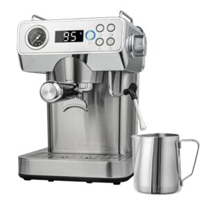 Espresso Machine, 20Bar Espresso Coffee Machine with Milk Frother & Temp Display, Stainless Steel Coffee Maker with 51oz Removable Water Tank for Latte, Cappuccino