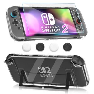 FANPL Clear Case for Nintendo Switch 2 (2025), Dockable Protective Cover for Switch 2 and Joy Con Controller with 1 Screen Protector 4 Thumb Grip Caps – Strong and Durable, Not Easy to Fall Off