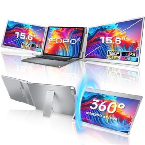 FOPO 15.6 Triple Laptop Screen Extender, Left Screen 360° Rotation Laptop Monitor Extender, Plug and Play Triple Monitor for 13-17″ Laptops with USB-C/HDMI, for Windows/Mac(M1/M2/M3) Pro/Max – S10