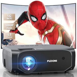 FUDONI Projector, 18000L Projector with 5G WiFi and Bluetooth Native 1080P 4K Support, Outdoor Movie Projector with Screen, Portable Home Theater Projector for iOS/Android/TV Stick (Grey)