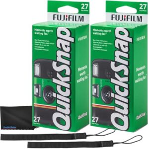 FUJIFILM QuickSnap Flash 400 One-Time-Use Disposable Camera (27 Exposures) – 2 Pack with Built-in Flash & 2 Hand Straps – ISO 400 Film for Day or Night Shooting
