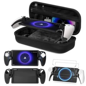 Foluck 3 in 1 Accessoris Set Compatible with Playstation Portal, EVA Carrying Case for PS5 Portal, Soft Silicone Protective Cover, 2 Pack Screen Protector, Accessories for Playstation Consoles, Black