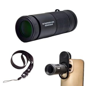 FotoZ 8X Monocular Telescope for iPhone & Android and Most Smartphone, with 8X Optical Zoom Telephoto Lens & 17mm Universal Phone Clip & Storage Bag