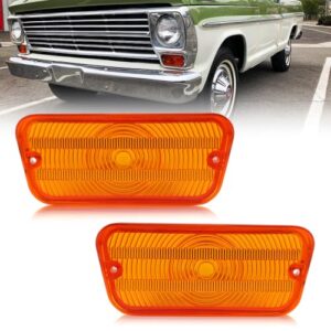 Front Turn Signal Lens Set Compatible with Fo-rd F100 F-100 1967 1968 1969 1970 1971, [DOT] [IP67 Waterproof] Side Marker Lights Housing [No Bulbs], 2 PCS, Sleek Amber Lens