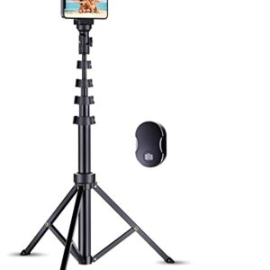 Fugetek 67″ Professional Cell Phone Tripod, Portable All in One, Bluetooth Remote, Phone Holder, Compatible with iPhone & Android Devices, Non Skid Feet, Black